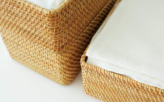 Stackable Rattan Rectangular Basket with Handle, 15 Cm Width X 22 Cm Depth X 9 C