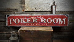 Poker Room, Invitation Only Game Room – Rustic Distressed Wood Sign