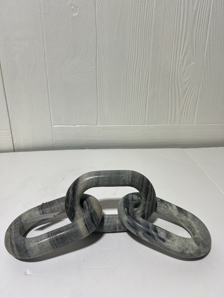 Gray Marble Chain Handmade Geometric 3 Link Decorative Sculpture, 13″ x 4″ x 3″