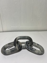 Gray Marble Chain Handmade Geometric 3 Link Decorative Sculpture, 13″ x 4″ x 3″