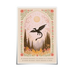Dragon Without Its Rider Print, Floral Fall Dragon Poster, Fantasy Bookish Ar…