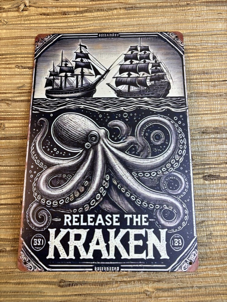 Kraken Spiced Rum Metal Tin Sign 12″ x 8″ Vintage Style Tiki Bar Home Decor New