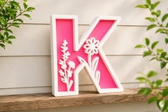 Custom Floral Letter Decor, Personalized 3D Printed Initial Sign