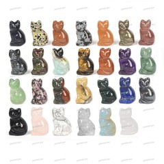 30mm Hand Carved Cat Gemstone Statue Healing Crystal Animal Figurine Decor Home