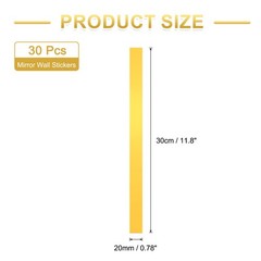 30 Pcs Striped Mirror Stickers, 0.78» x 11.8» Mirror Wall Stickers, Gold