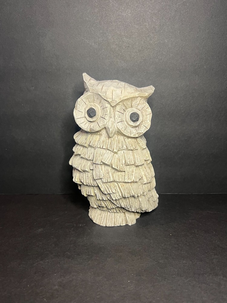 Decorative Grey Resin Rustic Textured Screech Owl Sculpture Statue Figure 6.25″