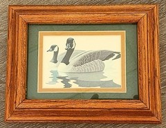 Vintage 1988 DUCKS in POND THICK WOOD FRAME With GLASS Wall Picture 9.25″ Long
