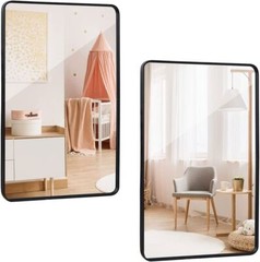 2PCS Rectangular Wall Mirror Bathroom Mirror Black Metal Framed 24″ x 36″