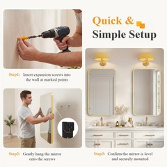5 Size Choice Rectangular Bathroom Mirror w/Round Corner&Metal Frame,Wall Mirror