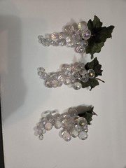 Iridescent Clear Plastic Grape Cluster Picks Set Of 3 Beaded Ornament Decor