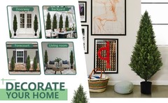 2 Pack 4ft Artificial Cedar Topiary Trees 48in UV Rated Potted Fake Cypress