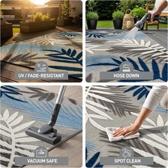 Indoor/Outdoor Palm Leaf Area Rug, Non-Shedding Easy-Care Design for Backyard,