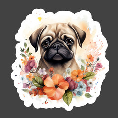 Pug Sticker Vinyl Decal Sad Pug Floral Cute Dog Lover Aesthetic