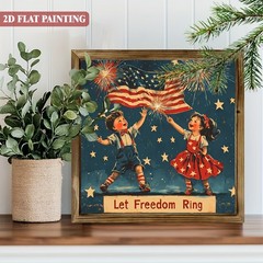 4th of July Wooden Plaque Let Freedom Ring Retro Patriotic Kids Wall Art Decor