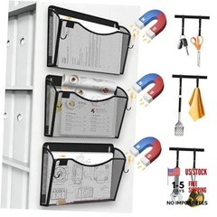 Magnetic File Holder, 3PCS Wall Hanging File Paper Mail Organizer Black-3Pack