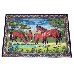 Vintage Horse Tapestry Wall Hanging Cotton Velveteen Made in Turkey