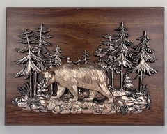 Vtg. A&F Canada Copper-Toned Metal Black Bear Forest 3-D Plaque