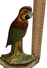 Vintage Cast Iron Multi Color Parrot Doorstop / Bookend Tropical Decor