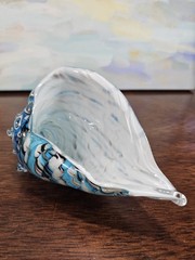 Hand Blown Glass Shell Decoration, Modern Art Glass Conch Statue Blue and White