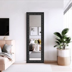 Mirror and Frame Meter Rectangular Wall Mirror Black Finish Ornate Style