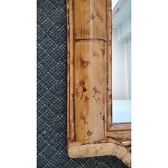Burnt Split Bamboo Wall Mirror Pediment Top Boho 32×25 Tiki 60s Unique Large
