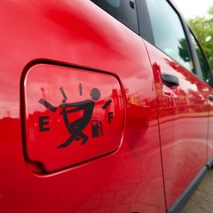Funny Gas Tank Pulling Needle Stickman Vinyl Sticker Car Truck Bumper 4″ x 3.75″