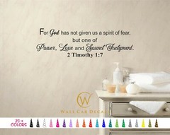 2 Timothy 1:7 Bible Verse Wall Quote Vinyl Decal God Power Love Judgment Sticker