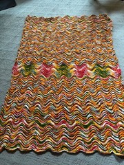 Handmade Crochet Chevron Pattern Blanket Afghan Fall Colors Scallop 63″ X 43″