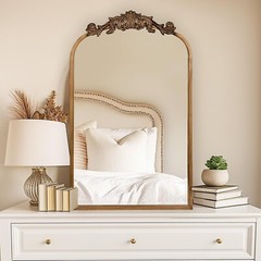 19×31″Gold Vintage Mirror Wall Ornate Baroque Arched Mirror Antique Brass Mirror