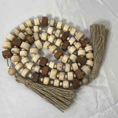 Farmhouse Wooden Bead Garland With Tassels 6 Foot Strand 2 Color Home Decor