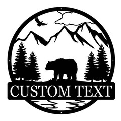 Personalized Bear Mountain Sign, Woodland Wildlife Metal Wall Decor Gift