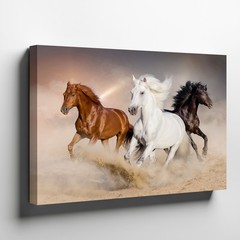 Running Horses Canvas Wall Art Brown Black White Horse Print for Home Decor