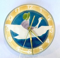 Nursery Wall Clock Handmade Art Ceramic OOAK Mother Goose 9” Diameter