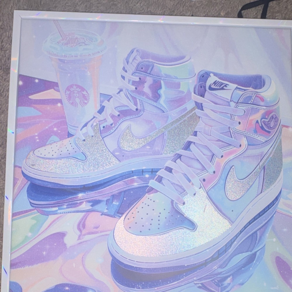 Home Decor Framed Canvas Print Nike Sneakers Starbucks Cup Modern Multicolor Art