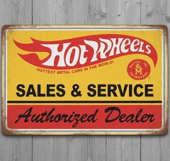 Hot Wheels Sales & Service 8 x 12 Vintage Novelty Metal Sign Made In USA New!