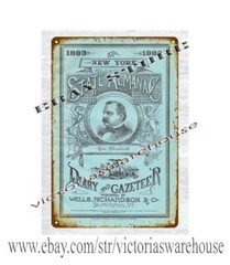1883 New York State Almanac Diary and Gazeteer Cleveland Burlington VT tin sign