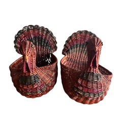 VNTGE Set 2 Turkey Wicker Weaved Basket Brown Thanksgiving Farmhouse Traditional