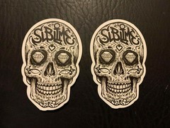 Lot of 2 SUBLIME 1 1/2″ x 2 1/2″ Band Logo STICKERS Black White Skull FAST FREE