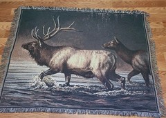 Vintage Woven Tapestry Elk In River Decorative Throw Blanket 58×42″