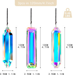 3PCS Crystal Suncatcher Prism for Window,120Mm/5» Rectangle AB Colored Crystal