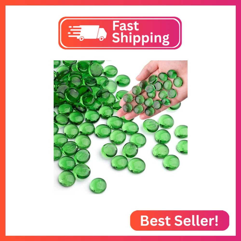Green Glass Marbles, 0.97 LB Transparent and Smooth Flat Glass Beads for Vases,
