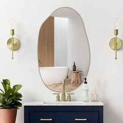 Irregular Wall Mirror, 33.5″x20.5″ Asymmetrical Frameless Decorative Mirror, …