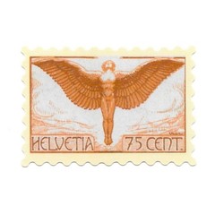 Vintage Switzerland Air Mail Stamp Sticker Helvetia 75 Cent Winged Figure Decal