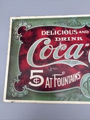 Vintage Metal Coca Cola Sign Faux Antique 5 Cents 16 in x 9 in