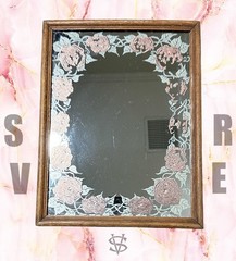 Vintage AMERICAN GLASS ART AGA Wood Framed Copper Plated Floral Wall Mirror Core