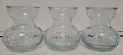 3 CLEAR GLASS ROUND VASES EMBOSSED WITH 4 LEAF CLOVERS 4 INCHES