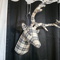 Plaid Fabric Large Plush Deer/Stag Head Wall Hanging Lodge Decor