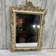 Vintage Rococo Ornate Scroll Vanity Mirror Cream Gold Tabletop Wall Mount 18×14