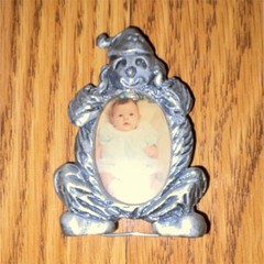 Pewter Clown Oval Mini Picture Frame Silver Freestanding Portrait Less Than 6 in
