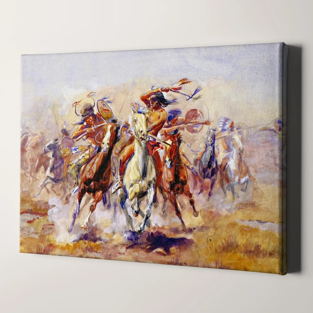 Sioux and Blackfeet Meet by Charles Marion Russell Western Canvas Wall Art Print